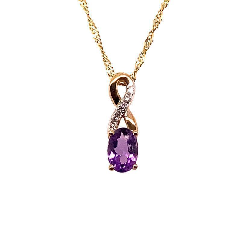 10K Yellow Gold 0.03TDW Diamond & Amethyst February Birthstone Pendant