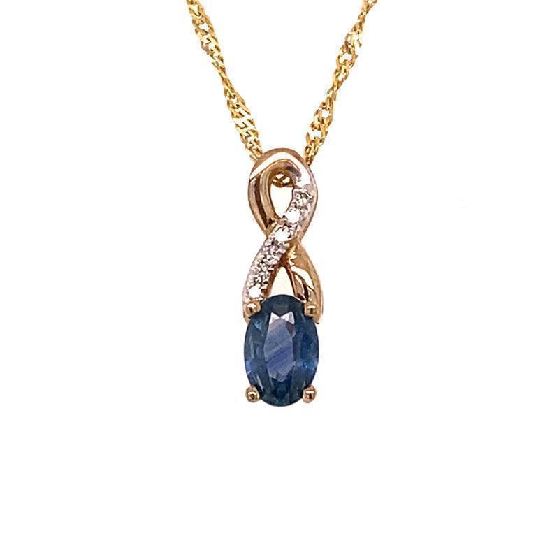 10K Yellow Gold Blue Sapphire 0.03TDW Diamond Pendant