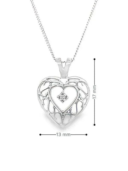 10K White Gold 0.01CT Diamond Heart Pendant With Chain