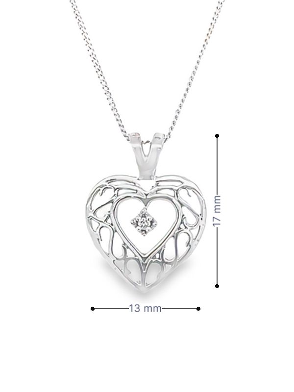 10K White Gold 0.01CT Diamond Heart Pendant With Chain