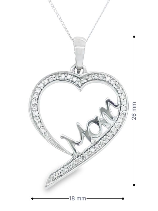 10K White Gold 0.16TDW Diamond Mom Heart Pendant