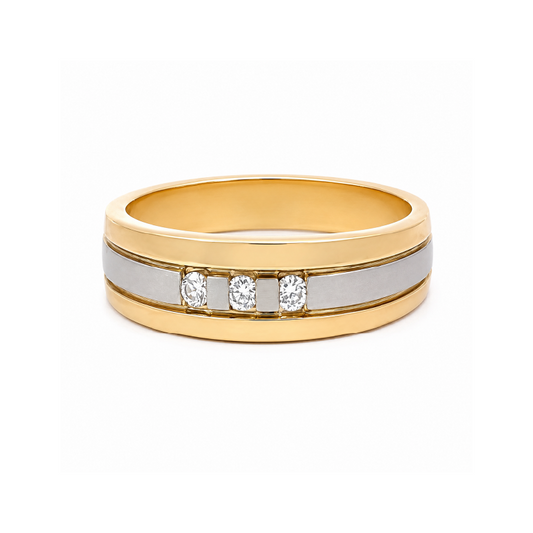 10K Yellow and White Gold 0.13 CT Men’s Diamond Band