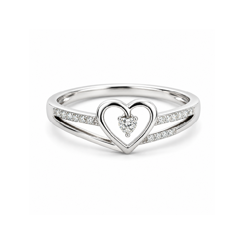 10K White Gold 0.09CT Diamond Solitaire Heart Ring
