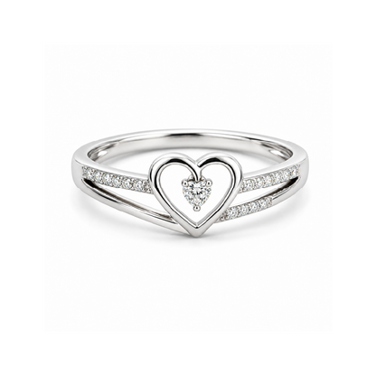 10K White Gold 0.09CT Diamond Solitaire Heart Ring