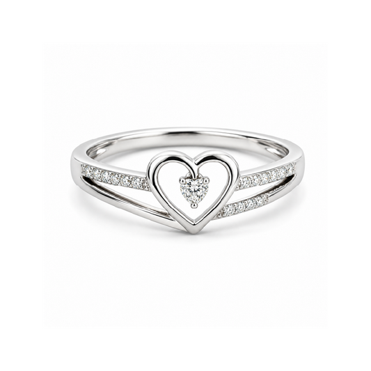 10K White Gold 0.09CT Diamond Solitaire Heart Ring