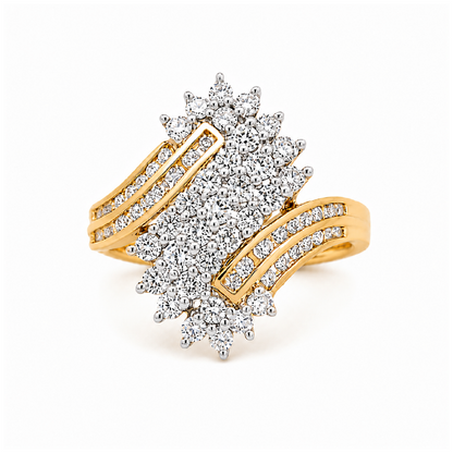 1.08 TDW Diamond Cluster Ring in 10K Yellow & White Gold