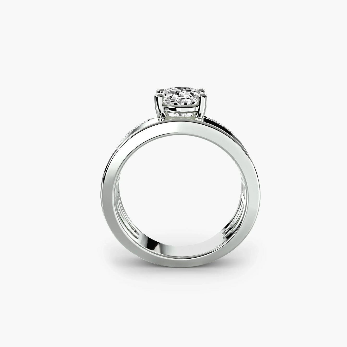 Wide Band Solitaire with Pavé Band