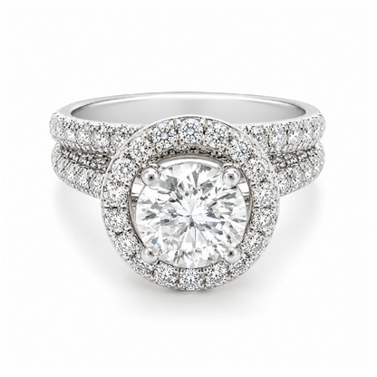 14K White Gold 2.73TDW Diamond Halo Engagement Ring Set