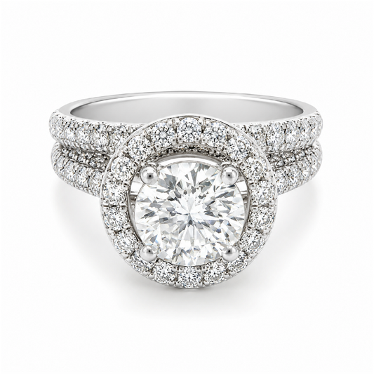 14K White Gold 2.73TDW Diamond Halo Engagement Ring Set