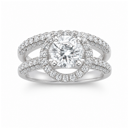14K White Gold 2.73TDW Diamond Halo Engagement Ring Set