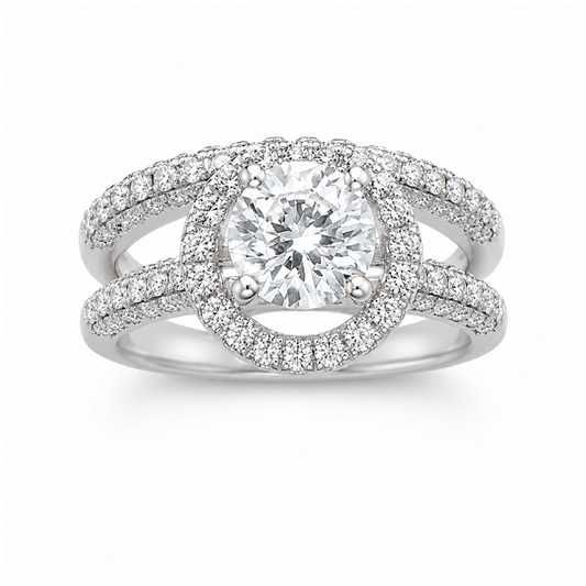 14K White Gold 2.73TDW Diamond Halo Engagement Ring Set