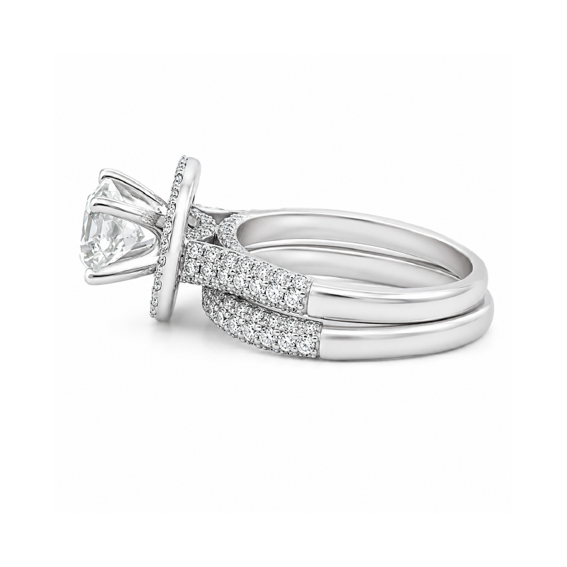 14K White Gold 2.73TDW Diamond Halo Engagement Ring Set