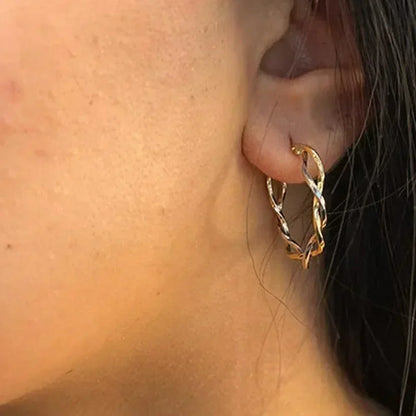 10K Yellow And White Gold Twisted Hoop Earrings