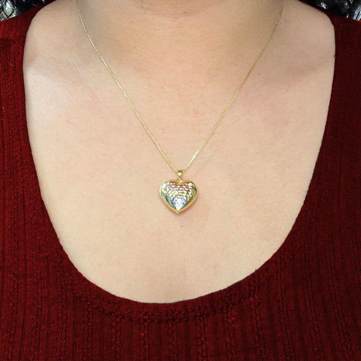 10K Yellow Gold Heart Locket With Tri Color Floral Filligry
