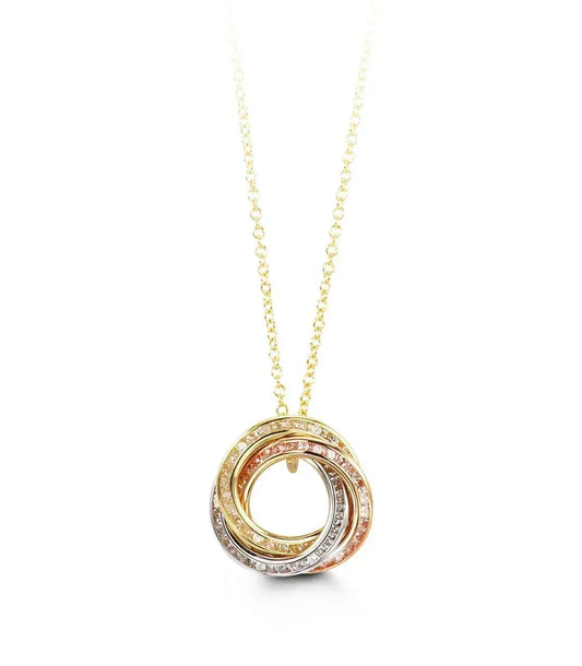 10K Yellow, White and Rose Gold CZ Forever Love Ring Pendant with Chain