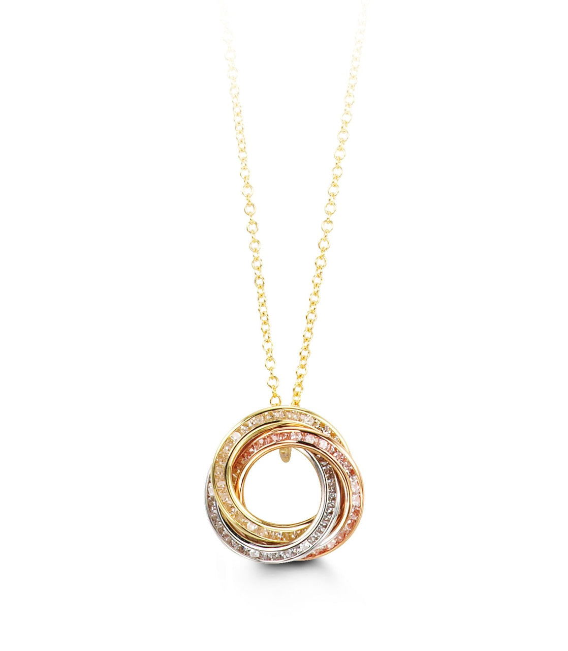 10K Yellow, White and Rose Gold CZ Forever Love Ring Pendant with Chain