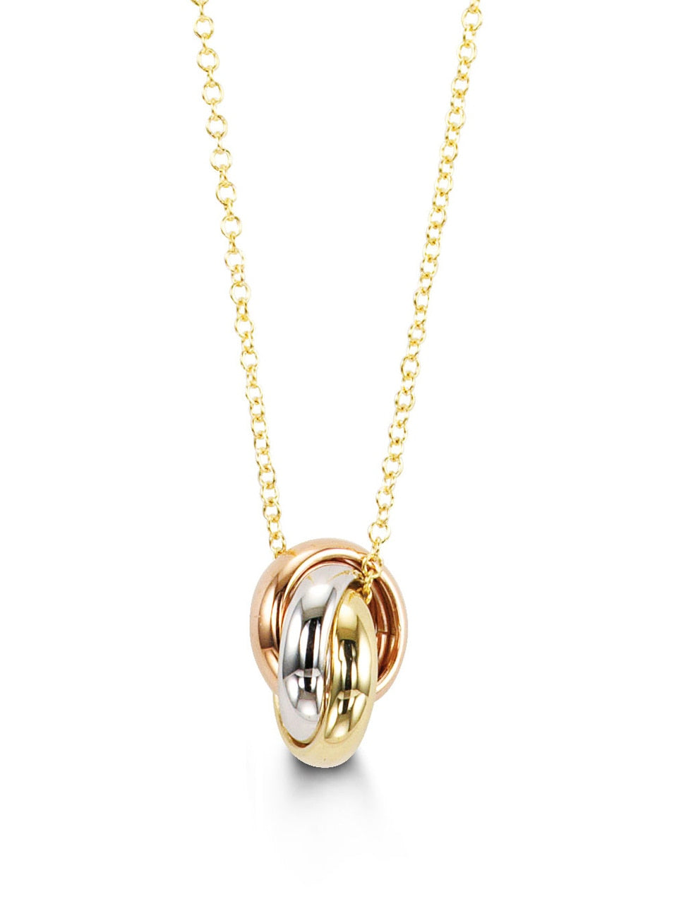 10K Yellow, White and Rose Gold Forever Love Ring Pendant with Chain