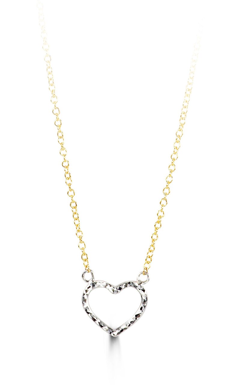 10K Yellow and White Gold Heart Necklace