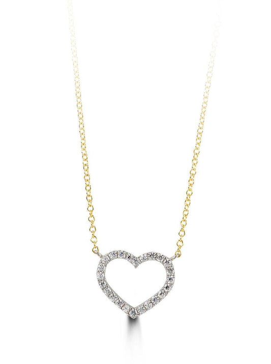 10K Yellow and White Gold CZ Heart Necklace