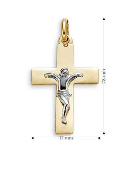 10 Karat Yellow Gold Flat Religious Italian Cross with White Gold Crucifix