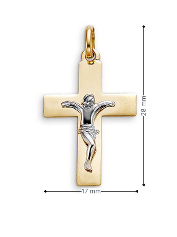 10 Karat Yellow Gold Flat Religious Italian Cross with White Gold Crucifix