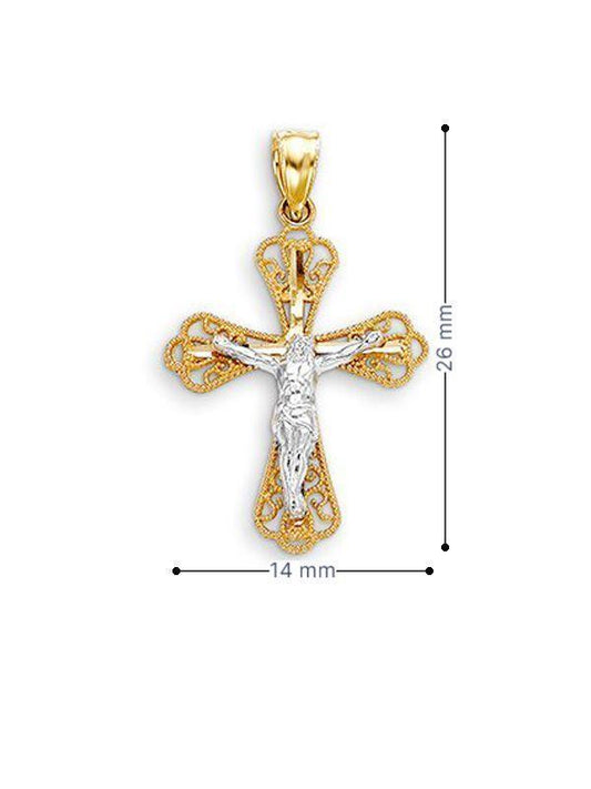 10K Yellow and White Gold Fancy Cross Pendant with Crucifix
