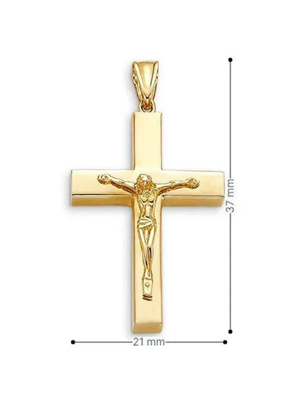 10 Karat Yellow Gold Flat Religious Classic Italian Cross with Crucifix