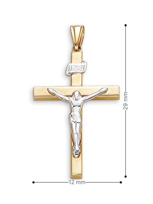 10k Yellow and White Gold Hollow Cross Pendant With Crucifix