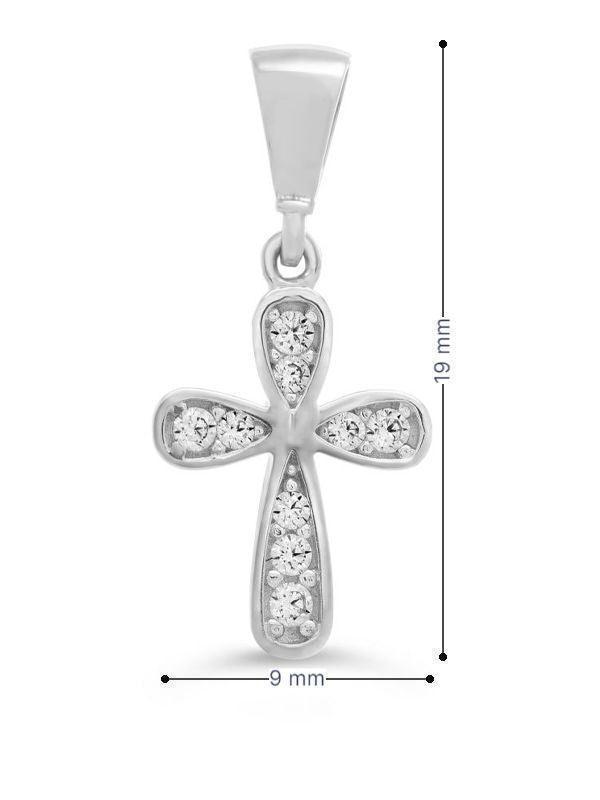 10k White Gold Religious Italian Rounded Cross With Cubic Zirconia