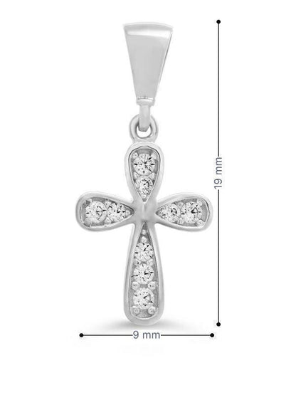 10k White Gold Religious Italian Rounded Cross With Cubic Zirconia