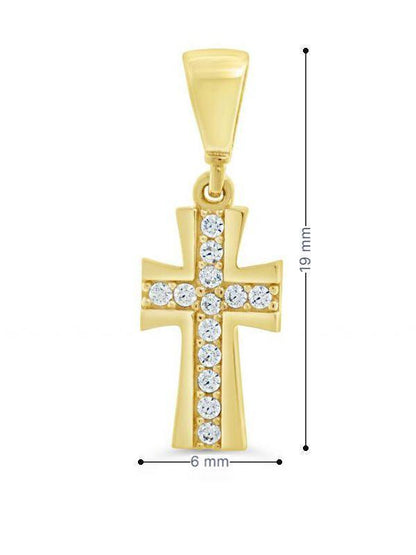 10K Yellow Gold Cross Religious Pendant with Cubic Zirconia Accents