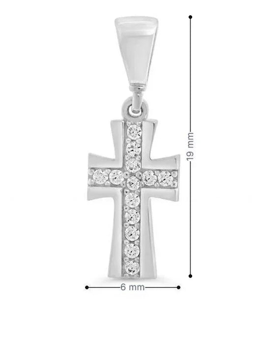 10K White Gold Cross Religious Pendant with Cubic Zirconia Accents