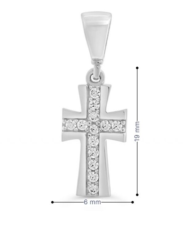 10K White Gold Cross Religious Pendant with Cubic Zirconia Accents