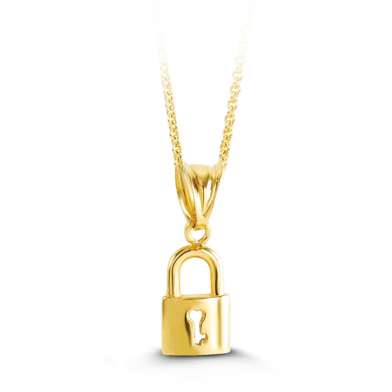 10K Yellow Gold Lock Pendant with Chain