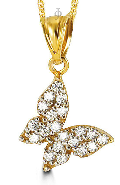 10K Yellow Gold CZ Butterfly Charm Pendant with Chain