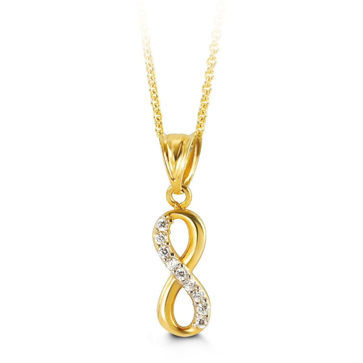 10K Yellow Gold CZ Infinity Charm Pendant with Chain