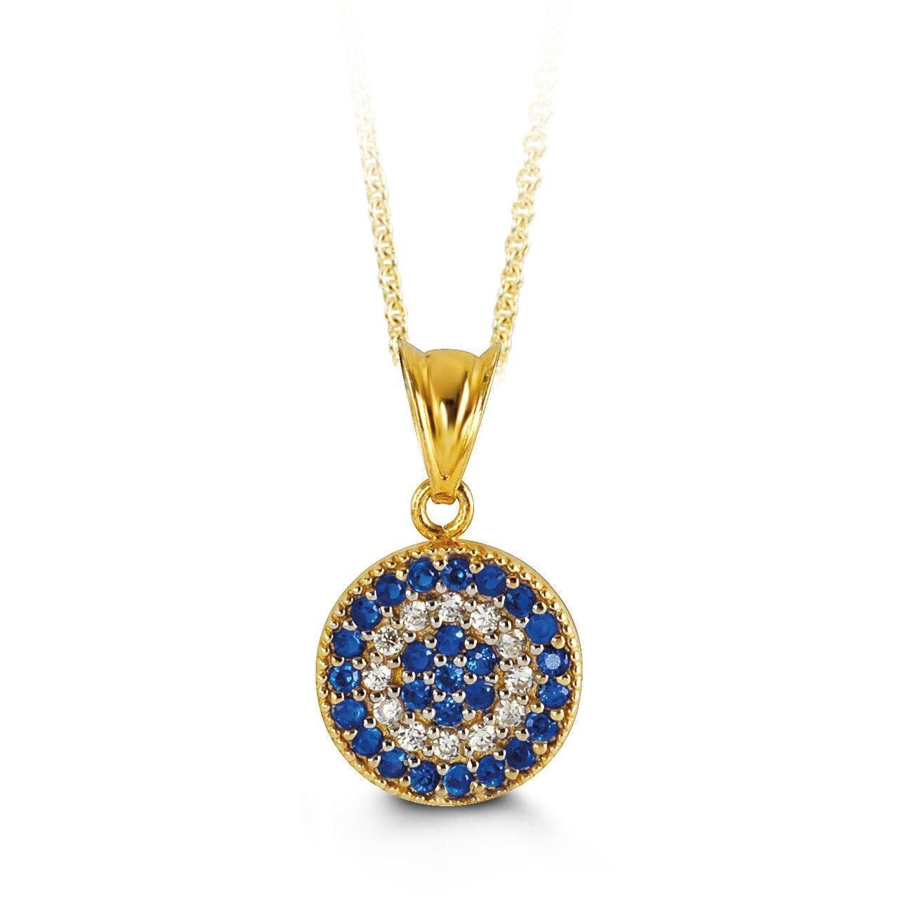 10K Yellow Gold Clear and Blue CZ Charm Pendant with Chain