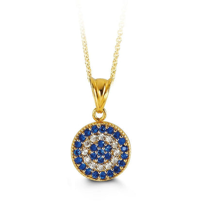 10K Yellow Gold Clear and Blue CZ Charm Pendant with Chain