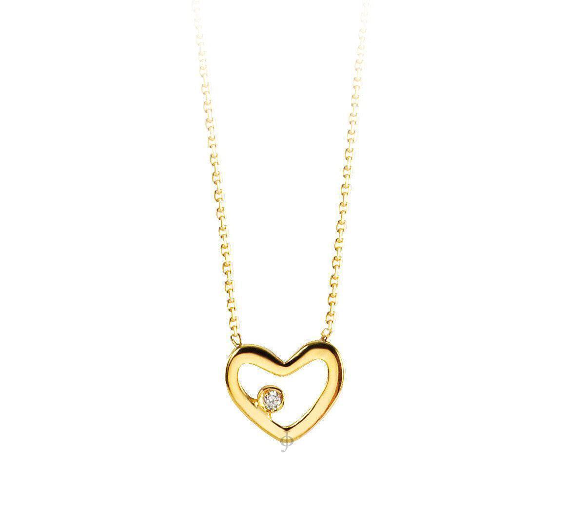 10K Yellow Gold Diamond Heart Necklace with Chain
