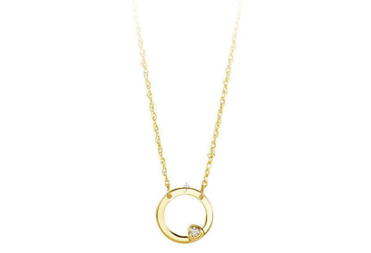 10K Yellow Gold Diamond Circle Necklace with Chain