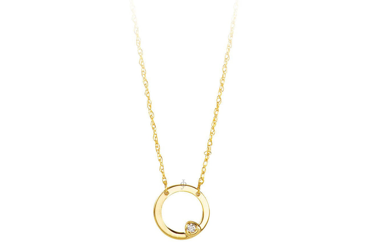 10K Yellow Gold Diamond Circle Necklace with Chain