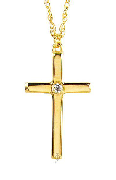 10K Yellow Gold Diamond Cross Pendant with Chain