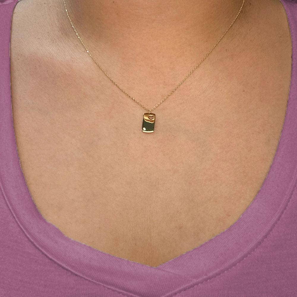 10K Yellow Gold Love Tag Diamond Pendant with Chain