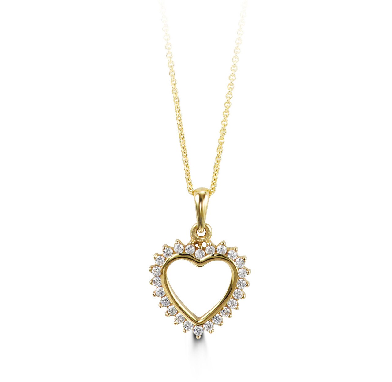 10K Yellow Gold CZ Hear Pendant with Chain