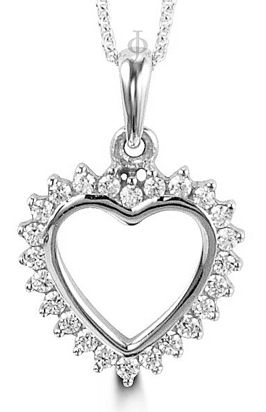 10K White Gold CZ Hear Pendant with Chain