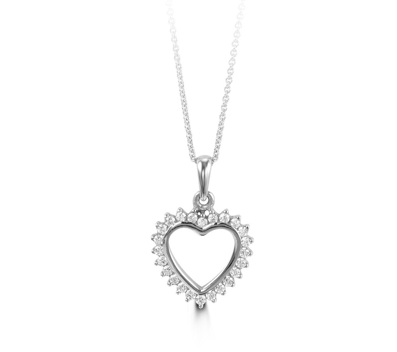10K White Gold CZ Hear Pendant with Chain