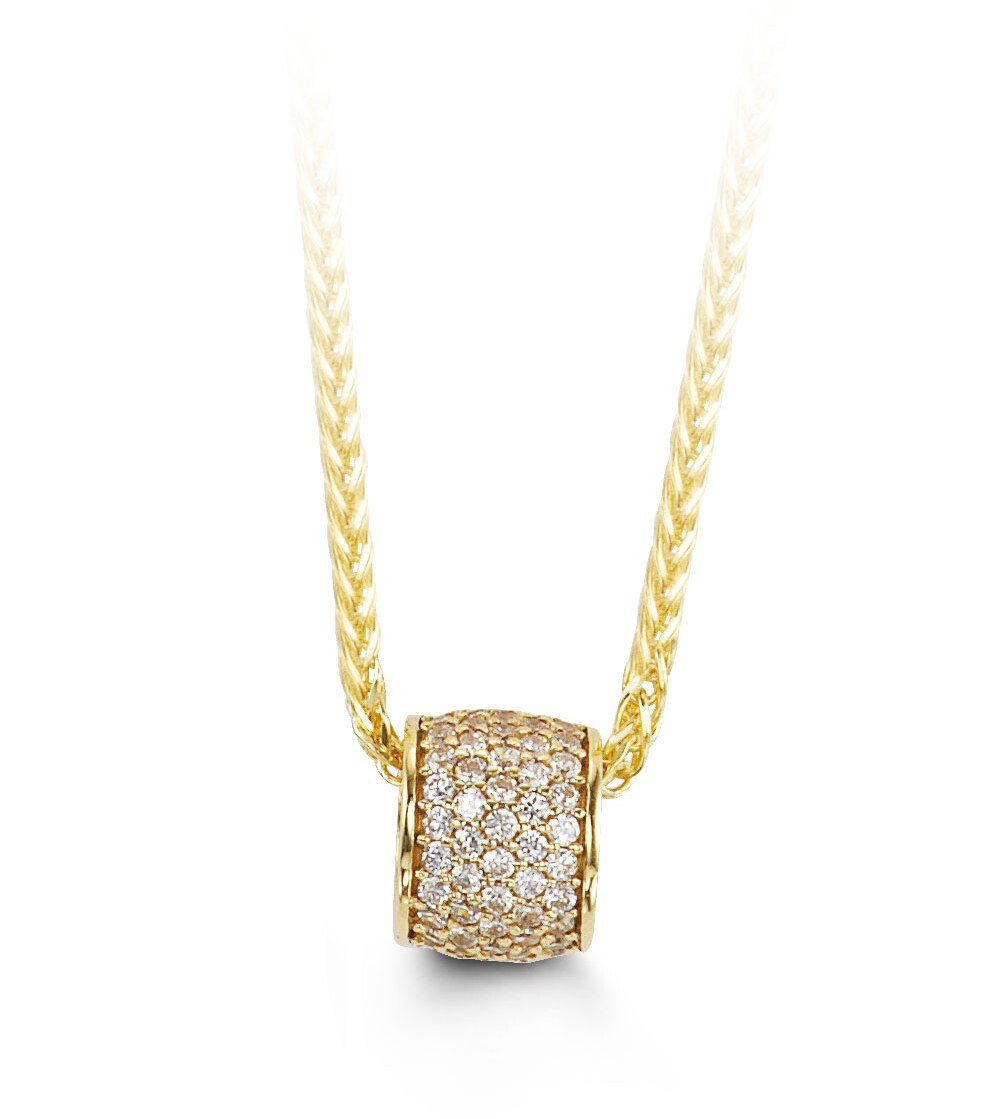 10K Yellow Gold CZ Barrel Glider Pendant with Chain