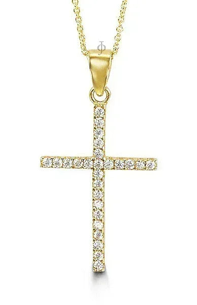 10K Yellow Gold Classic CZ Cross Pendant with Chain