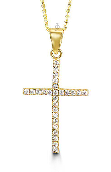 10K Yellow Gold Classic CZ Cross Pendant with Chain