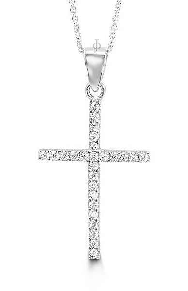 10K White Gold Classic CZ Cross Pendant with Chain